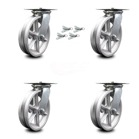 Service Caster 8 Inch V Groove Semi Steel Caster Set with Roller Bearings and Swivel Locks SCC SCC-35S820-VGR-BSL-4